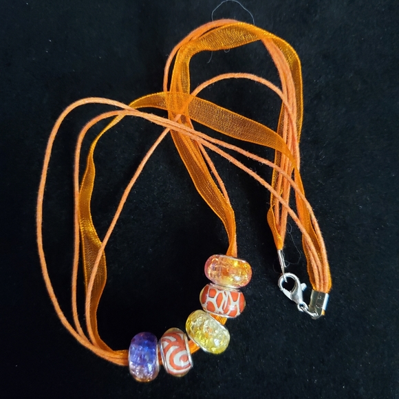 Beautiful Orange Multi Strand Beaded Necklace - Picture 2 of 4